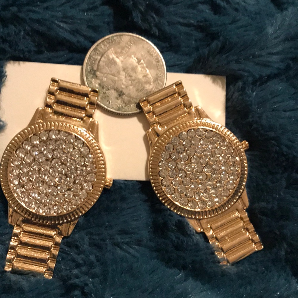 Watch inspired faux diamond earrings.